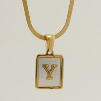Stainless Steel 18K Gold Plated Casual French Style Plating Inlay Letter Shell Pendant Necklace sku image 25