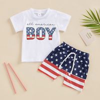 Independence Day Casual Simple Style Sports Letter Stripe Cotton Boys Clothing Sets main image 1