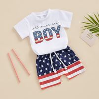 Independence Day Casual Simple Style Sports Letter Stripe Cotton Boys Clothing Sets main image 3