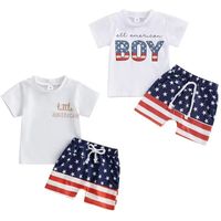 Independence Day Casual Simple Style Sports Letter Stripe Cotton Boys Clothing Sets main image 4