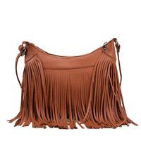 Women's Medium Pu Leather Solid Color Streetwear Tassel Square Zipper Crossbody Bag sku image 4