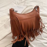 Women's Medium Pu Leather Solid Color Streetwear Tassel Square Zipper Crossbody Bag main image 3