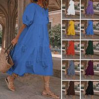 Women's Regular Dress Casual Simple Style Round Neck Patchwork Half Sleeve Solid Color Midi Dress Daily main image 1