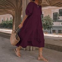 Women's Regular Dress Casual Simple Style Round Neck Patchwork Half Sleeve Solid Color Midi Dress Daily main image 4