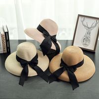 Women's Vacation Solid Color Bowknot Crimping Sun Hat main image 3