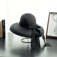 Women's Vacation Solid Color Bowknot Crimping Sun Hat sku image 2