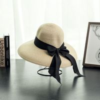 Women's Vacation Solid Color Bowknot Crimping Sun Hat sku image 3