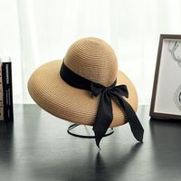 Women's Vacation Solid Color Bowknot Crimping Sun Hat sku image 1