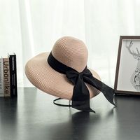Women's Vacation Solid Color Bowknot Crimping Sun Hat sku image 4