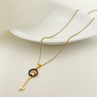 304 Stainless Steel Gold Plated Simple Style Plating Inlay Crown Key Diamond Pendant Necklace main image 1
