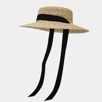 Women's Vintage Style Pastoral Solid Color Straps Big Eaves Straw Hat sku image 1