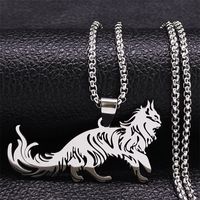 304 Stainless Steel Gold Plated Gothic Hip-Hop Hollow Out Cat Pendant Necklace Long Necklace main image 5