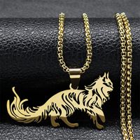 304 Stainless Steel Gold Plated Gothic Hip-Hop Hollow Out Cat Pendant Necklace Long Necklace main image 6