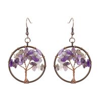 1 Pair Ethnic Style Pastoral Tree Hollow Out Natural Stone Copper Drop Earrings sku image 5