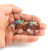 1 Pair Ethnic Style Pastoral Tree Hollow Out Natural Stone Copper Drop Earrings main image 5