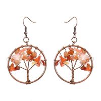 1 Pair Ethnic Style Pastoral Tree Hollow Out Natural Stone Copper Drop Earrings sku image 2