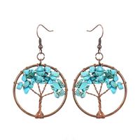 1 Pair Ethnic Style Pastoral Tree Hollow Out Natural Stone Copper Drop Earrings sku image 8