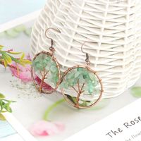 1 Pair Ethnic Style Pastoral Tree Hollow Out Natural Stone Copper Drop Earrings main image 2