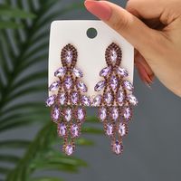 1 Pair Elegant Vacation Leaves Hollow Out Inlay Copper Alloy Artificial Gemstones Drop Earrings main image 3