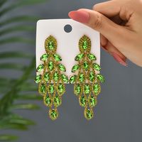 1 Pair Elegant Vacation Leaves Hollow Out Inlay Copper Alloy Artificial Gemstones Drop Earrings sku image 9
