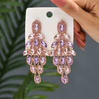 1 Pair Elegant Vacation Leaves Hollow Out Inlay Copper Alloy Artificial Gemstones Drop Earrings sku image 6