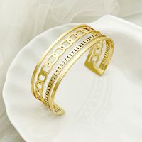 Lady French Style Solid Color 304 Stainless Steel 14K Gold Plated Bangle In Bulk sku image 1
