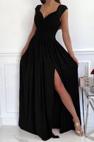 Femmes Robe Fendue Élégant Col En V Fente Sans Manches Couleur Unie Maxi Longue Robe Du Quotidien Cocktail Party main image 5