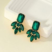 Retro French Style Square Water Droplets Alloy Inlay Gem Zircon Women's Earrings sku image 1
