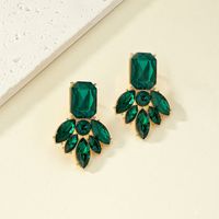 Retro French Style Square Water Droplets Alloy Inlay Gem Zircon Women's Earrings main image 5