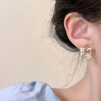Sweet Flower Butterfly Alloy Inlay Artificial Pearls Rhinestones Shell Women's Ear Studs main image 3