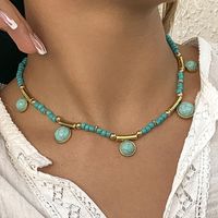 Retro Round Beaded Alloy Turquoise Women's Necklace main image 6