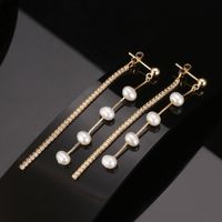 1 Pair Ig Style Simple Style Chain Plating Inlay Freshwater Pearl Sterling Silver Zircon Drop Earrings main image 3