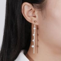 1 Pair Ig Style Simple Style Chain Plating Inlay Freshwater Pearl Sterling Silver Zircon Drop Earrings main image 1