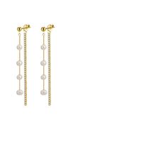 1 Pair Ig Style Simple Style Chain Plating Inlay Freshwater Pearl Sterling Silver Zircon Drop Earrings main image 2