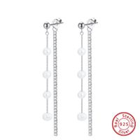 1 Pair Ig Style Simple Style Chain Plating Inlay Freshwater Pearl Sterling Silver Zircon Drop Earrings sku image 2