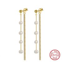 1 Pair Ig Style Simple Style Chain Plating Inlay Freshwater Pearl Sterling Silver Zircon Drop Earrings sku image 1