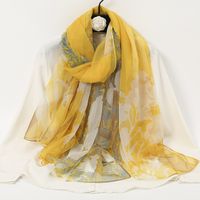 Women's Elegant Lady Color Block High Quality Yarn Printing Silk Scarf sku image 1