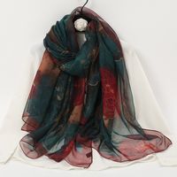 Women's Elegant Lady Color Block High Quality Yarn Printing Silk Scarf sku image 20
