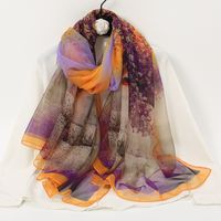 Women's Elegant Lady Color Block High Quality Yarn Printing Silk Scarf sku image 5