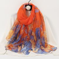 Women's Elegant Lady Color Block High Quality Yarn Printing Silk Scarf sku image 7
