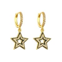 1 Pair Ig Style Pentagram Enamel Inlay Copper Zircon Drop Earrings sku image 1