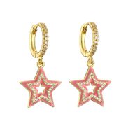 1 Pair Ig Style Pentagram Enamel Inlay Copper Zircon Drop Earrings sku image 2