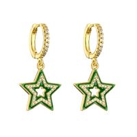 1 Pair Ig Style Pentagram Enamel Inlay Copper Zircon Drop Earrings sku image 3