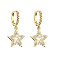 1 Pair Ig Style Pentagram Enamel Inlay Copper Zircon Drop Earrings sku image 4