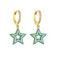 1 Pair Ig Style Pentagram Enamel Inlay Copper Zircon Drop Earrings sku image 5