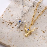 Retro Classic Style Cattle Copper Enamel Plating 18k Gold Plated Pendant Necklace main image 1