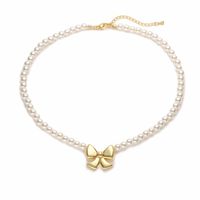 Elegant Bow Knot Imitation Pearl Copper Plating 18k Gold Plated Women's Necklace sku image 1