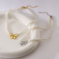 Elegant Bow Knot Imitation Pearl Copper Plating 18k Gold Plated Women's Necklace main image 6
