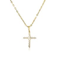 Classic Style Shiny Cross Heart Shape Copper Inlay Artificial Pearls Zircon Pendant Necklace main image 5