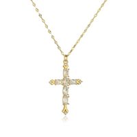 Classic Style Shiny Cross Heart Shape Copper Inlay Artificial Pearls Zircon Pendant Necklace main image 4